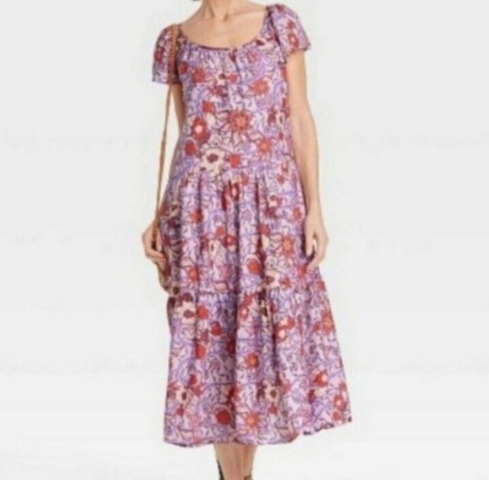 Knox Rose Dress Womens Foral Tiered Ruffle Mide Dress Size M